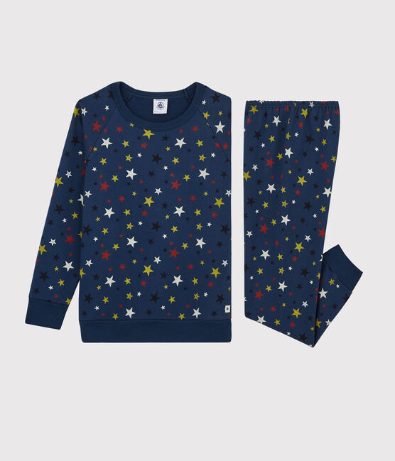 Children's Starry Fleece Pyjamas MEDIEVAL blue/MULTICO white