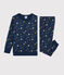 Children's Starry Fleece Pyjamas MEDIEVAL blue/MULTICO white