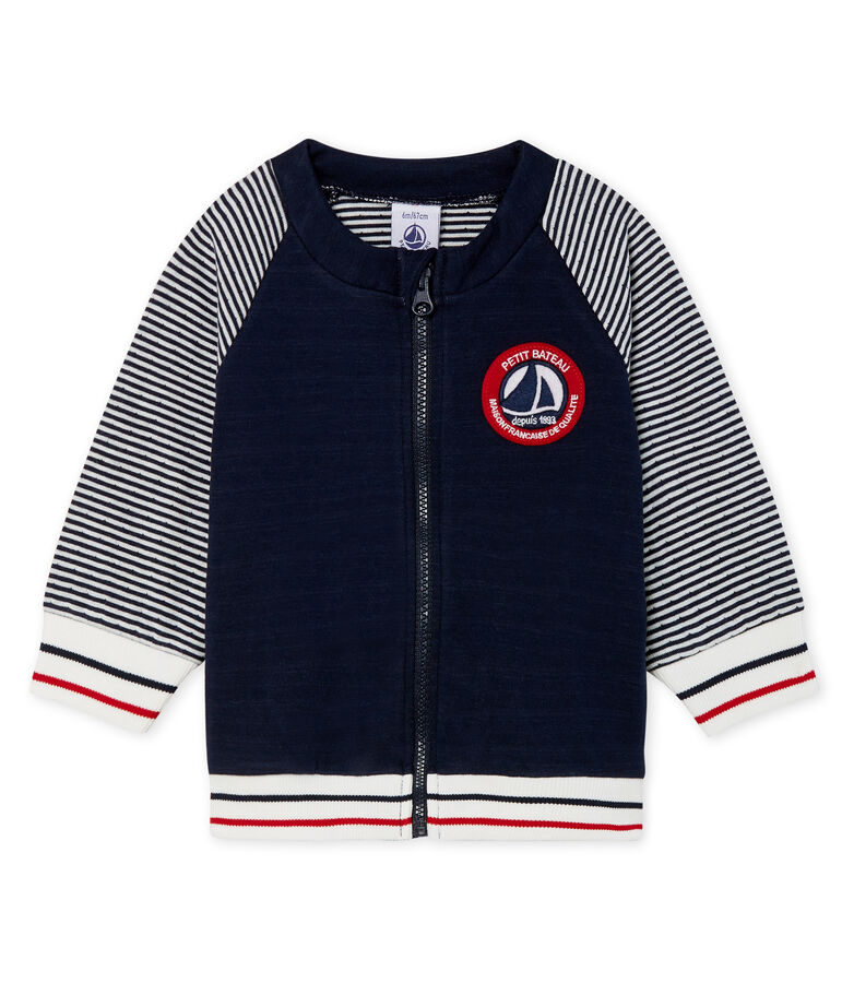 Baby Boys' Zip-Up Tube Knit Cardigan SMOKING blue/MARSHMALLOW CN white
