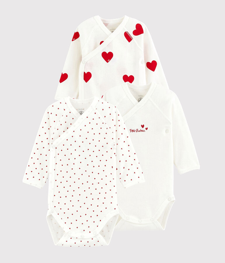 Babies' Long-sleeved Wrapover Red Heart Organic Cotton Bodysuits - 3-Pack multicolor