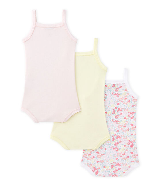 Set of 3 baby girls' bodysuits with straps. LOT white
