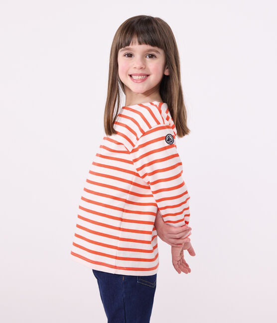 Children's unisex long-sleeved cotton Breton top FLEUR pink/SPICY