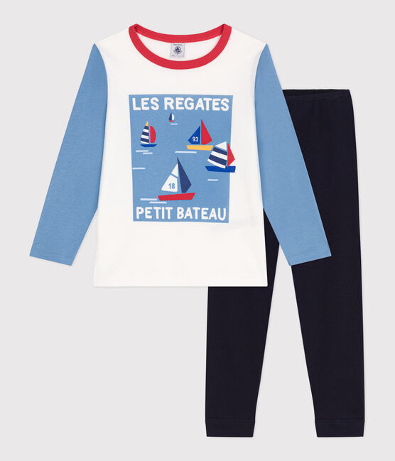 Children's long-sleeved cotton pyjamas SMOKING blue/MULTICO white