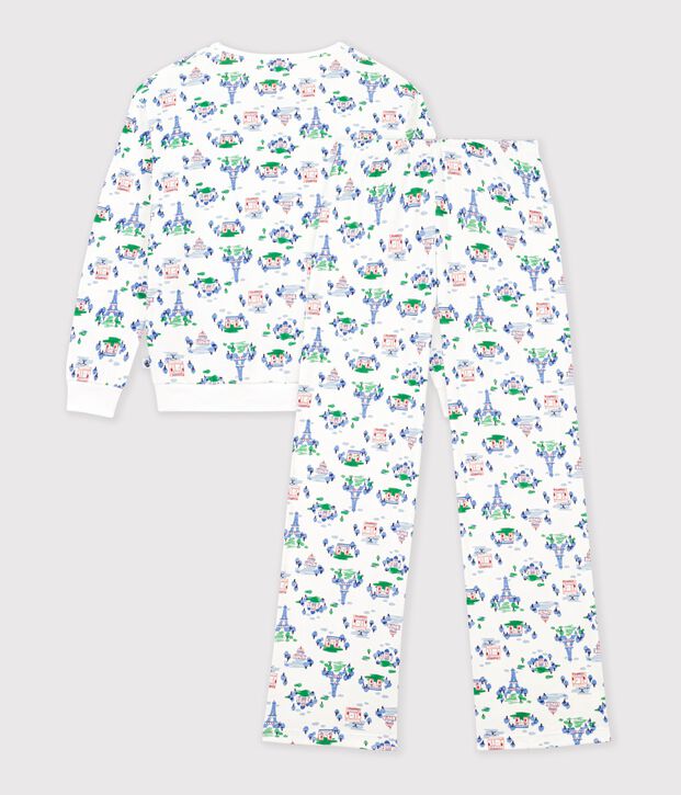 Women's Paris print cotton pyjamas white/multicolor