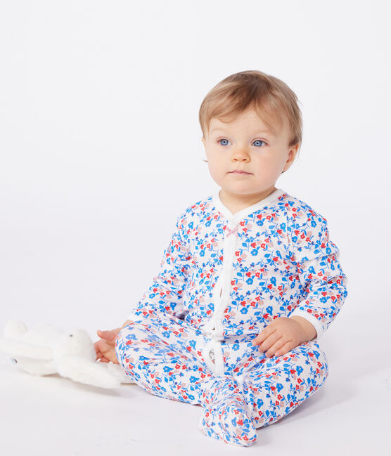 Babies' floral cotton pyjamas MARSHMALLOW white/MULTICO white