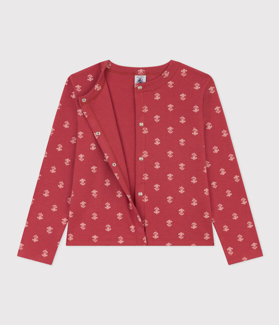 Girls' Patterned Cotton Cardigan PAPI pink/AVALANCHE beige