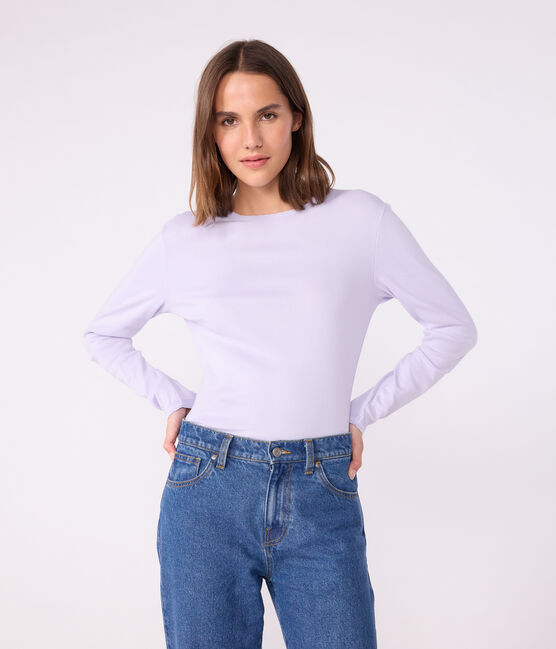Women's Iconic long-sleeved cotton cocotte stitch T-shirt PARME purple
