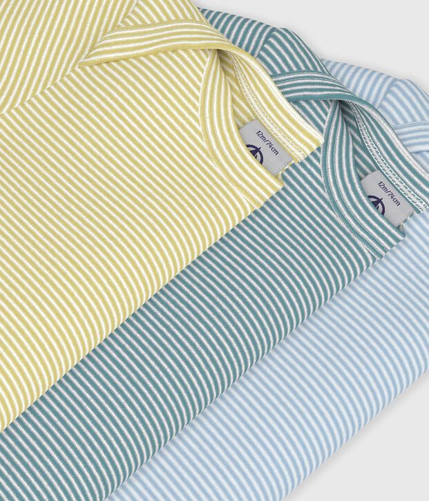 Pack of babies' short-sleeved stripy cotton bodies multicolor