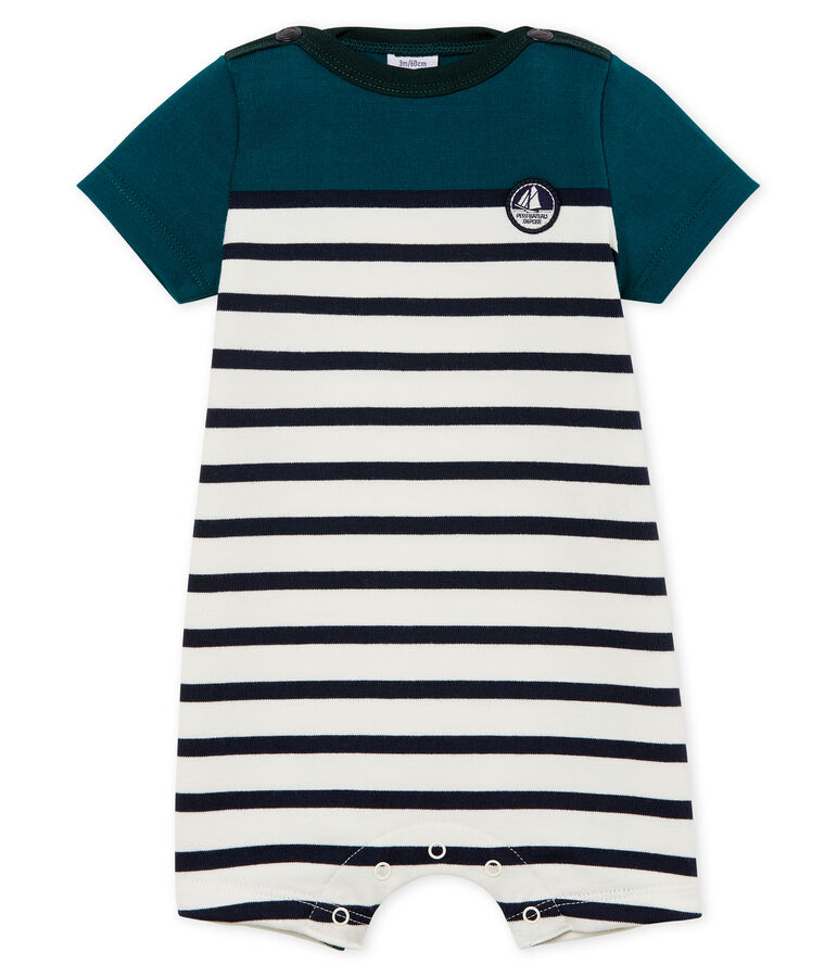 Baby boys' Shortie in heavy striped jersey green/white/blue