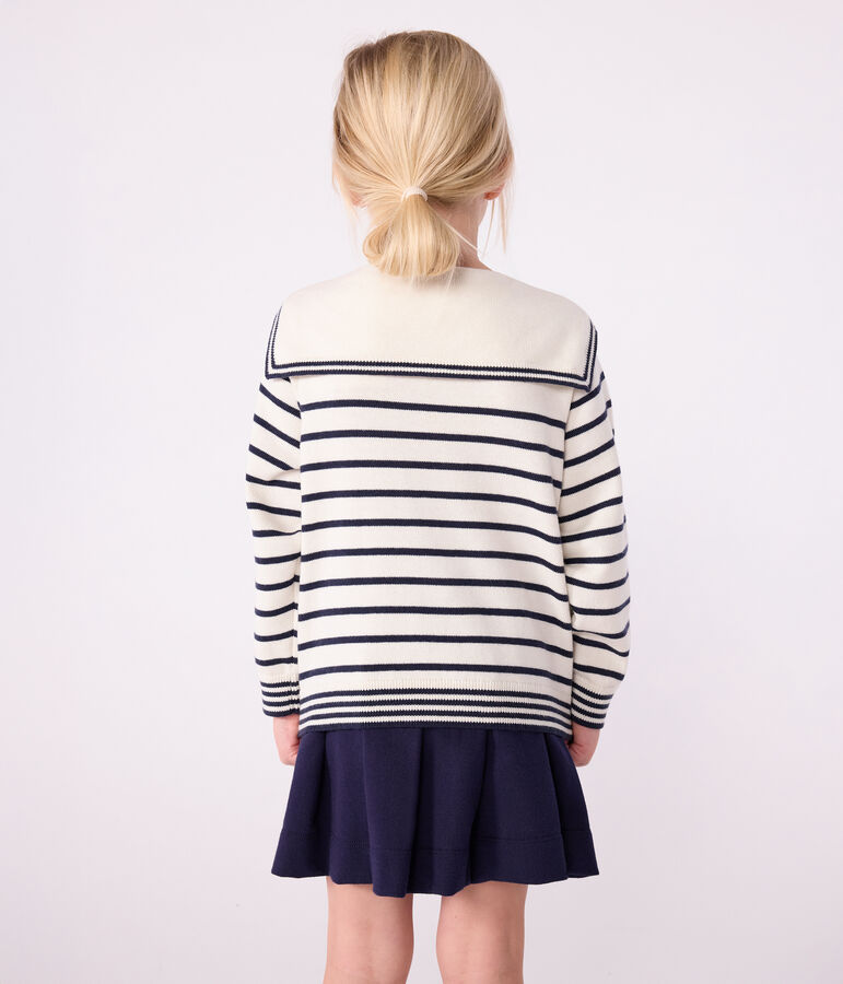 Children's stripy cotton sailor jumper white/blue