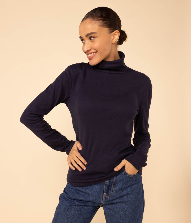 Women's Straight Roll-Neck Cotton T-Shirt INCOGNITO blue