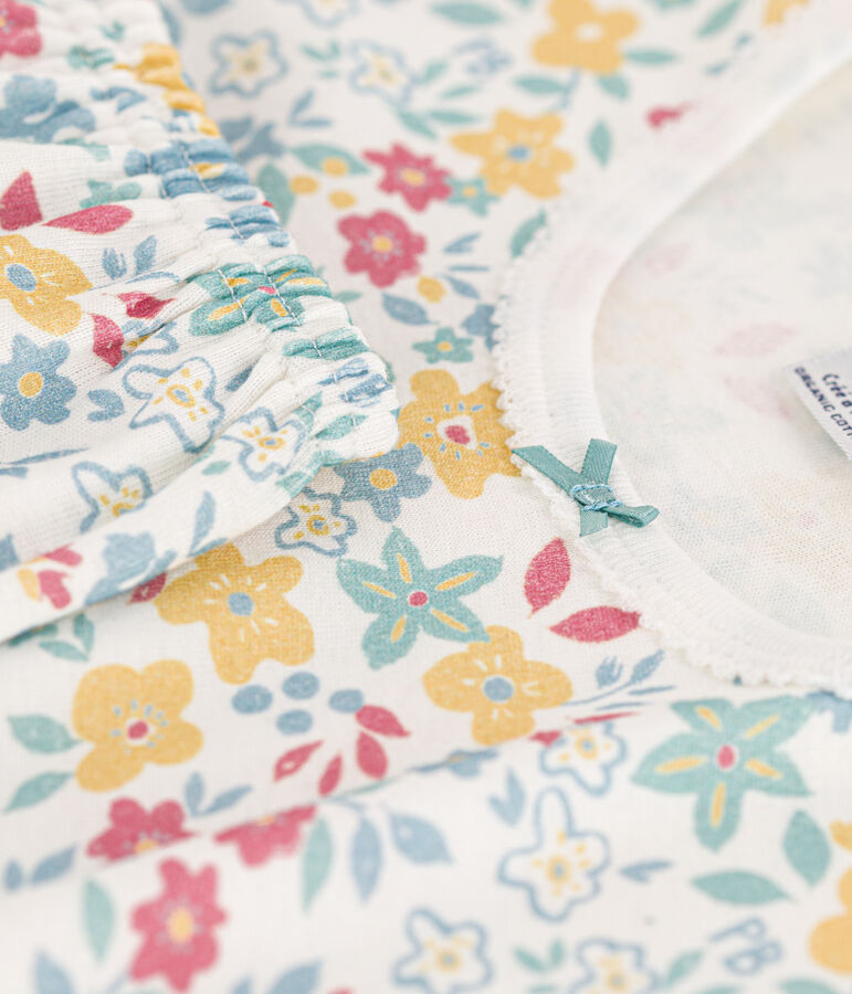 Girls' Floral Short-Sleeved Cotton Pyjamas white/multicolor