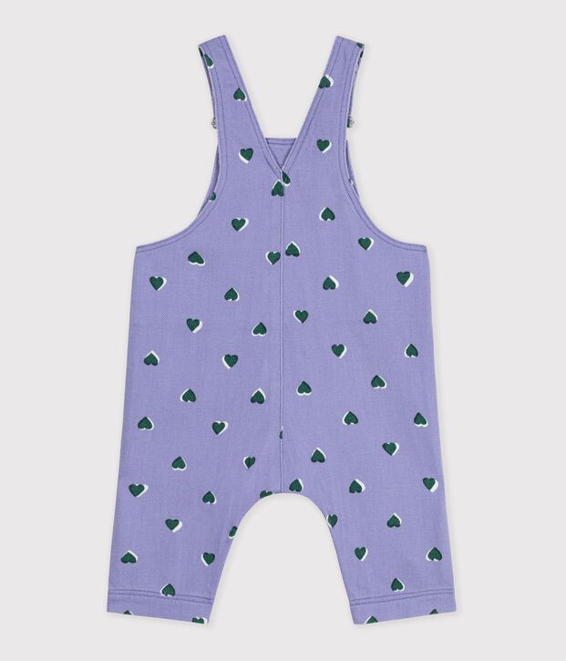 Babies' dungarees in serge with long legs and a heart print purple/multicolor