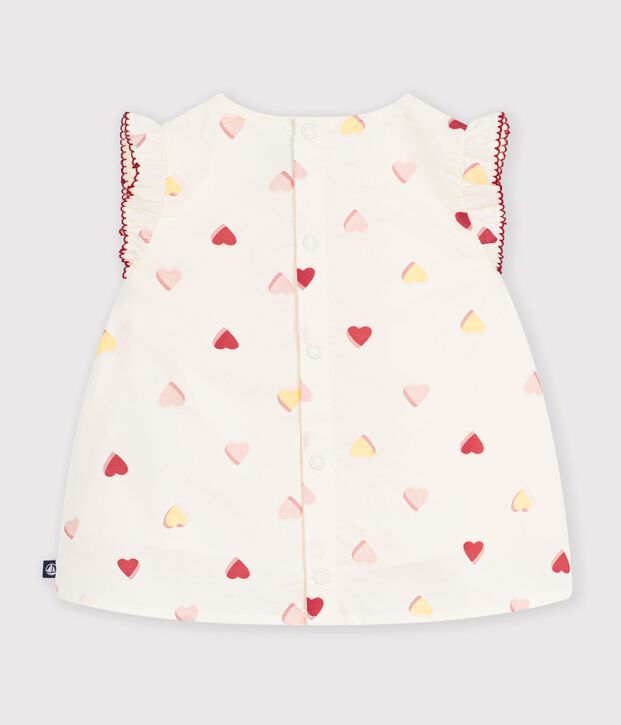 Babies' sleeveless heart-print cotton poplin blouse Ecru/multicolor