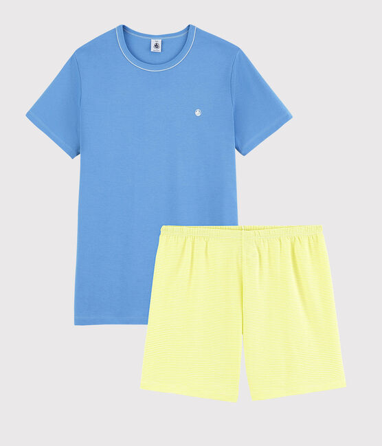 Unisex Blue and Yellow Ribbed Short Pyjamas EDNA blue/MULTICO ecru
