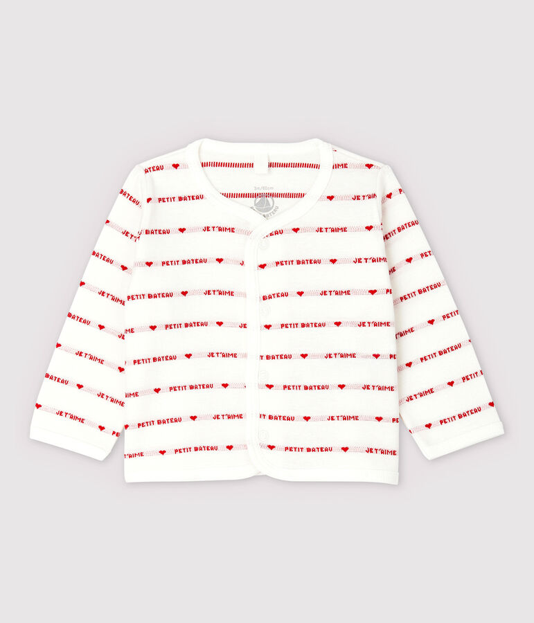 Petit Bateau Babies' Organic Cotton Cardigan With Woven Je t'aime white/red