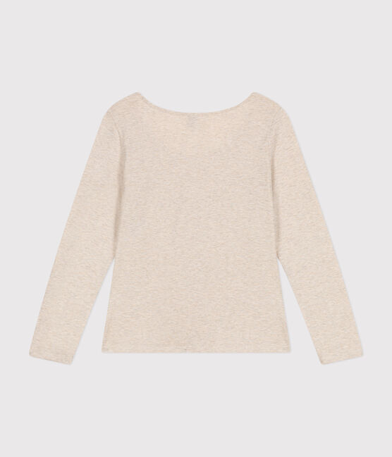 Women's Straight long-sleeved scoop neck T-shirt in slub jersey MONTELIMAR CHINE beige