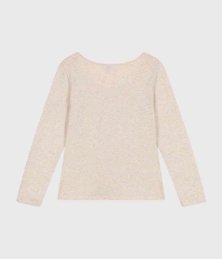 Women's Straight long-sleeved scoop neck T-shirt in slub jersey MONTELIMAR CHINE beige