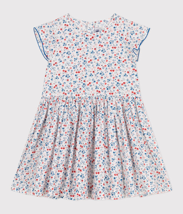 Children's short-sleeved floral cotton dress white/multicolor