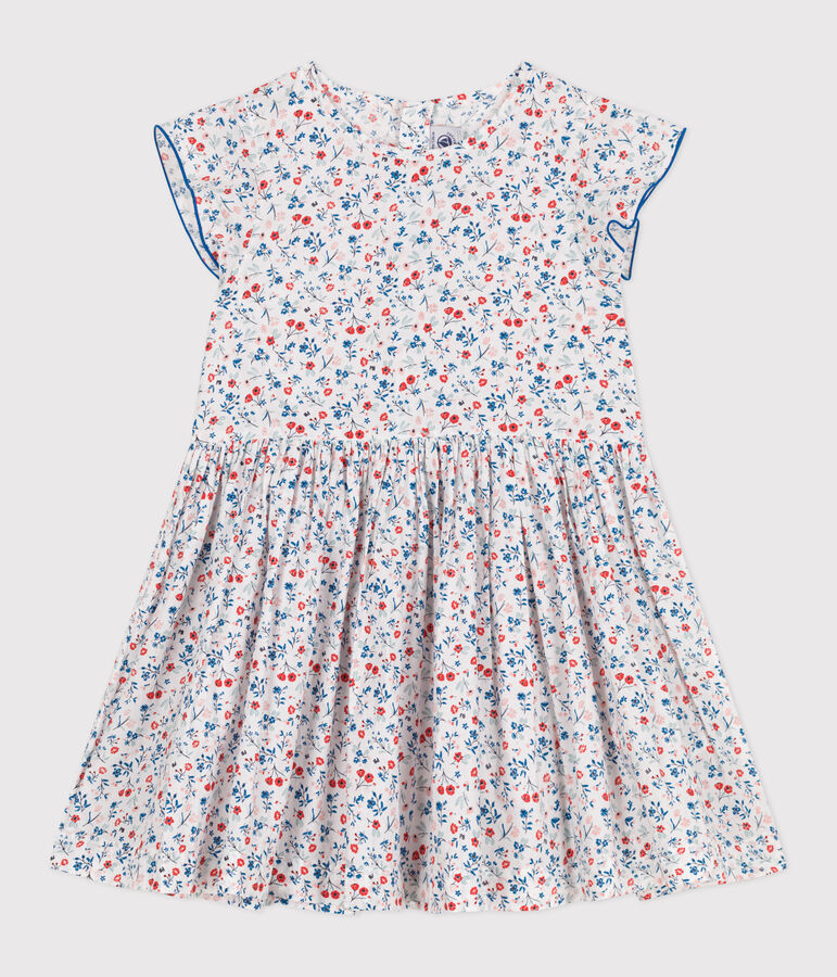 Children's short-sleeved floral cotton dress white/multicolor