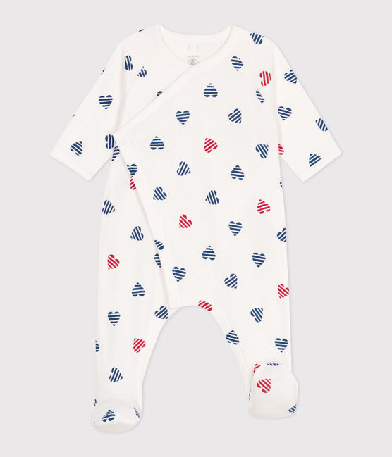Babies' stripy heart-patterned cotton pyjamas MARSHMALLOW white/MULTICO white