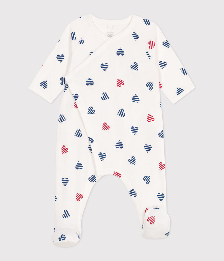 Babies' stripy heart-patterned cotton pyjamas white/multicolor