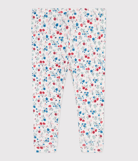 Babies' floral print cotton leggings MARSHMALLOW white/MULTICO white