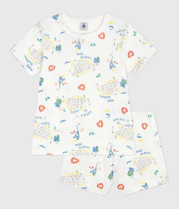 Children's short Opera print cotton pyjamas white/multicolor