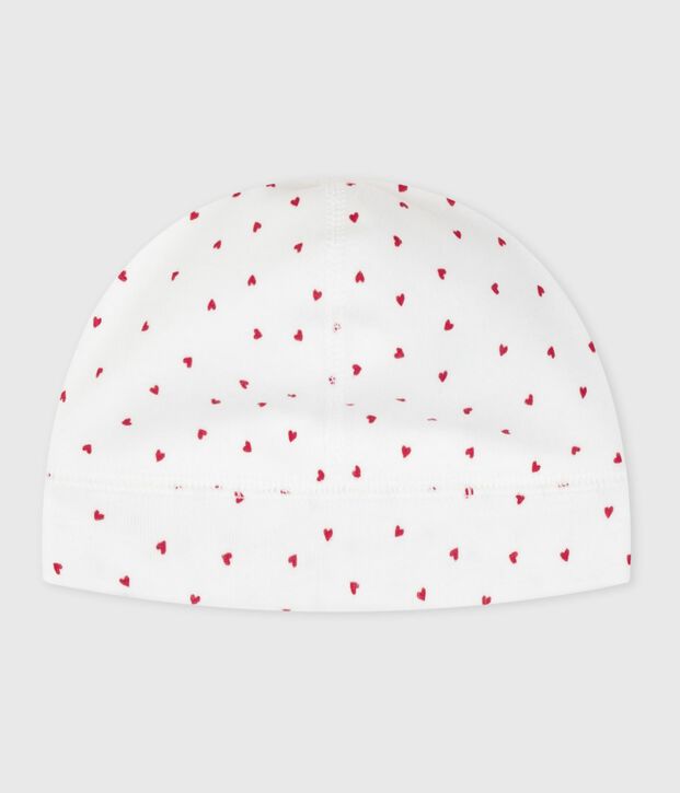 Newborn cotton beanie with a heart print white/red