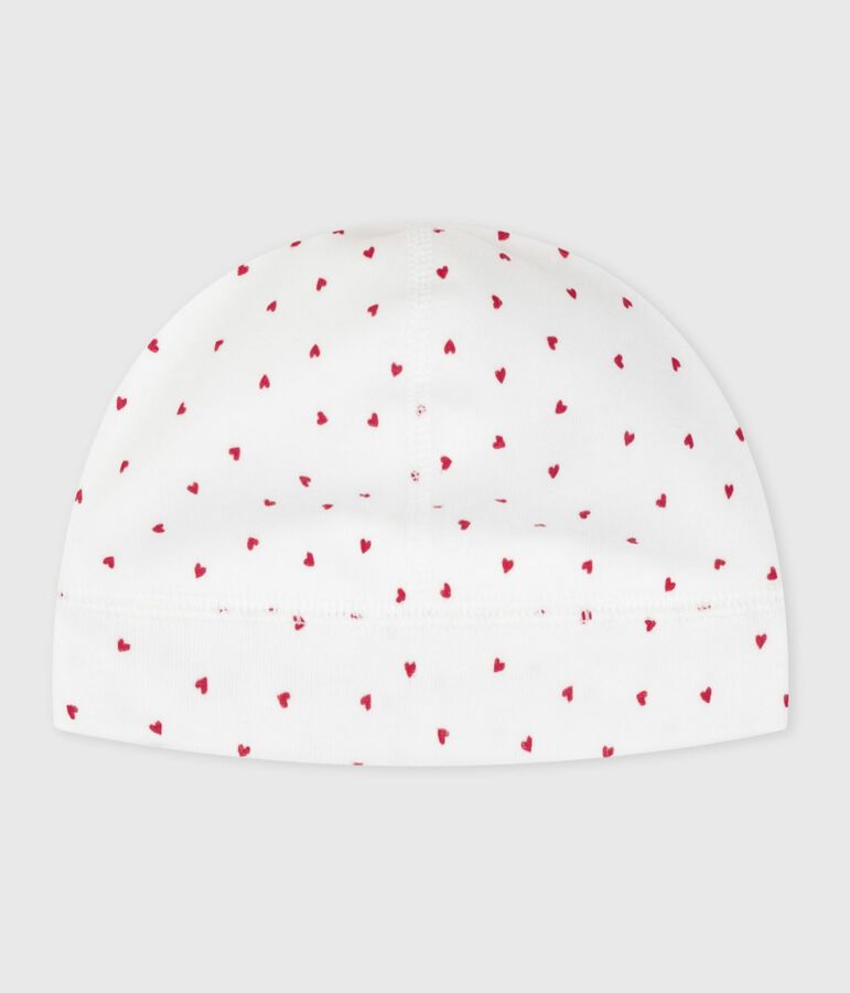 Newborn cotton beanie with a heart print white/red