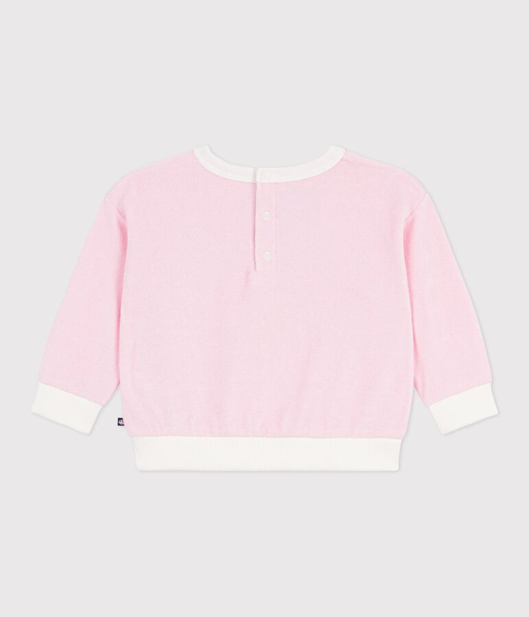 Babies' cotton hoodie, plain with an ice badge pink