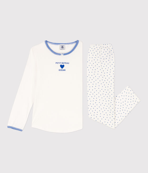 Girls' Cotton Pyjamas white/blue