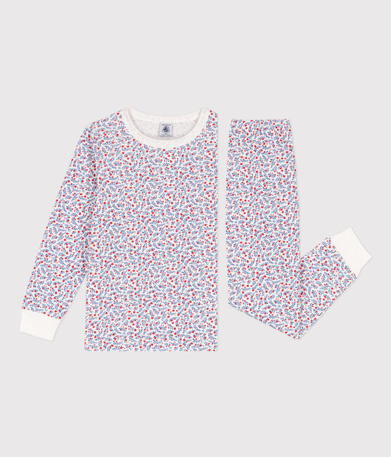 Girls' Floral Cotton Pyjamas MARSHMALLOW white/MULTICO white