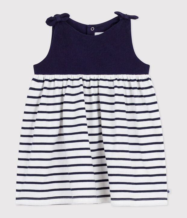 Babies' sleeveless stripy cotton dress blue/white