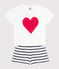 Children's short pajamas in cotton with heart print MARSHMALLOW white/SMOKING blue