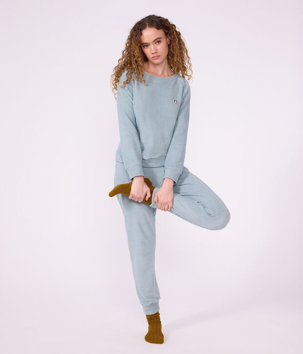 Women's plain cotton terry pyjamas SEDUMBLUE