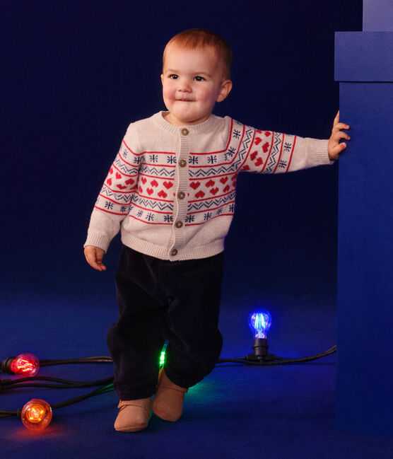 Babies' knitted cardigan with a wool content AVALANCHE white/MULTICO