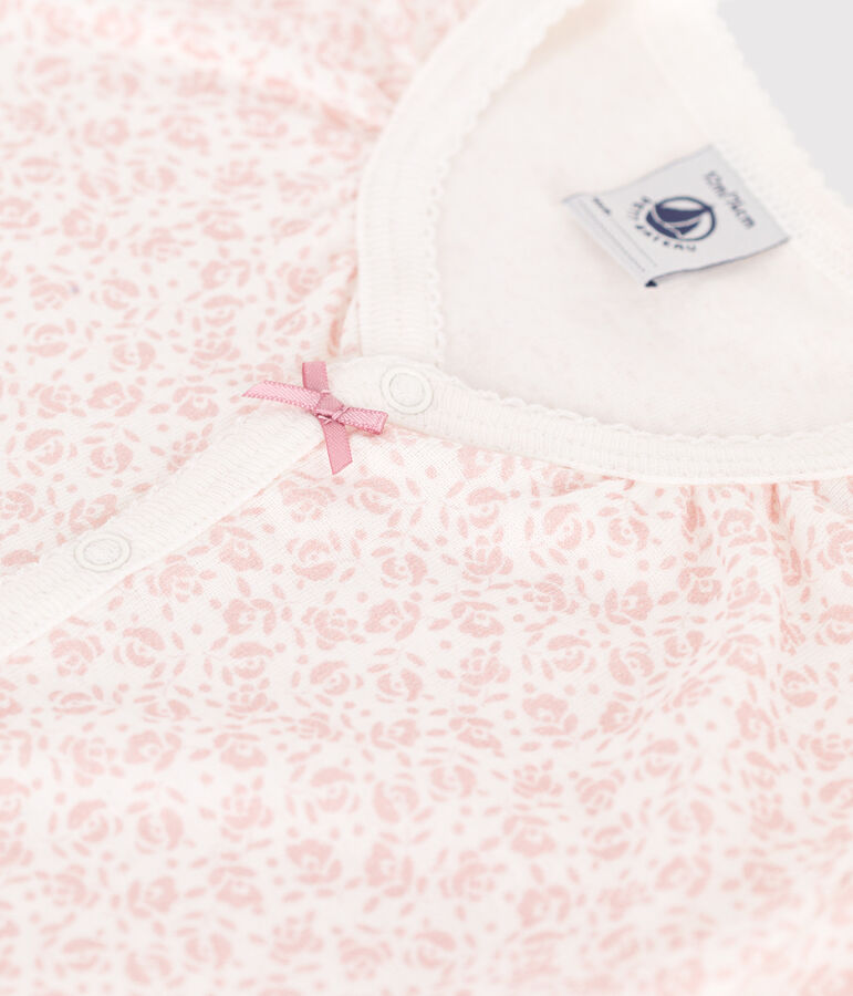 Babies' short floral cotton jumpsuit white/pink