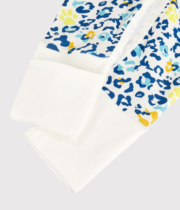 Babies' Panther Patterned Glow-In-The-Dark Cotton Sleepsuit with Detachable Feet white/multicolor