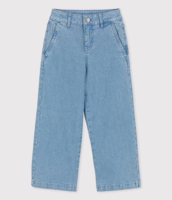 Girls' Organic Light Denim Flared Trousers DENIM BLEU blue