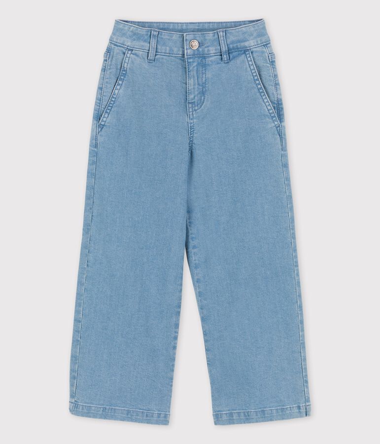 Girls' Organic Light Denim Flared Trousers DENIM BLEU blue