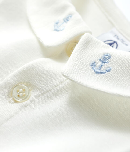Baby Boys' Cotton Bodysuit with Embroidered Collar MARSHMALLOW white