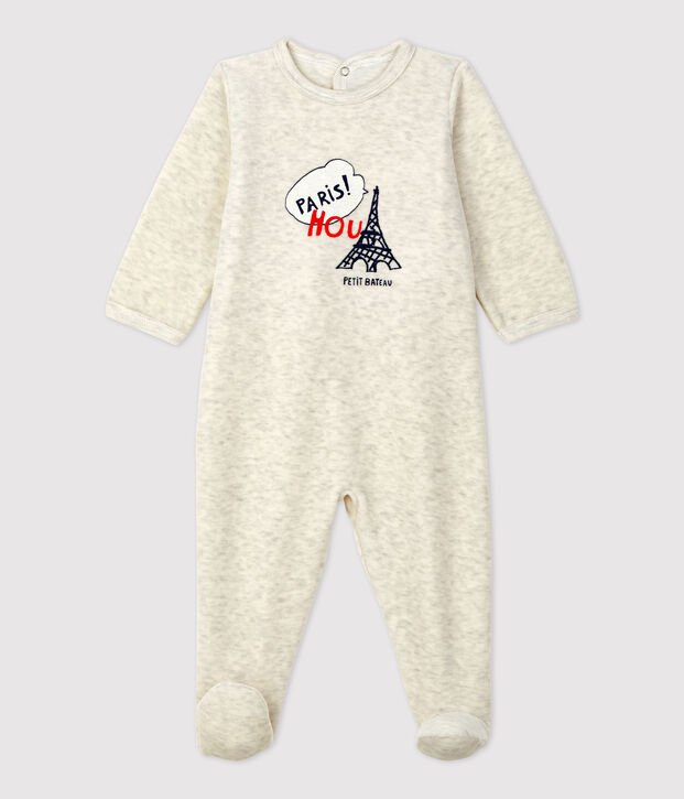 Babies' Plain Beige Velour Sleepsuit MONTELIMAR CHINE
