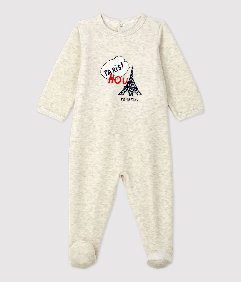 Babies' Plain Beige Velour Sleepsuit beige