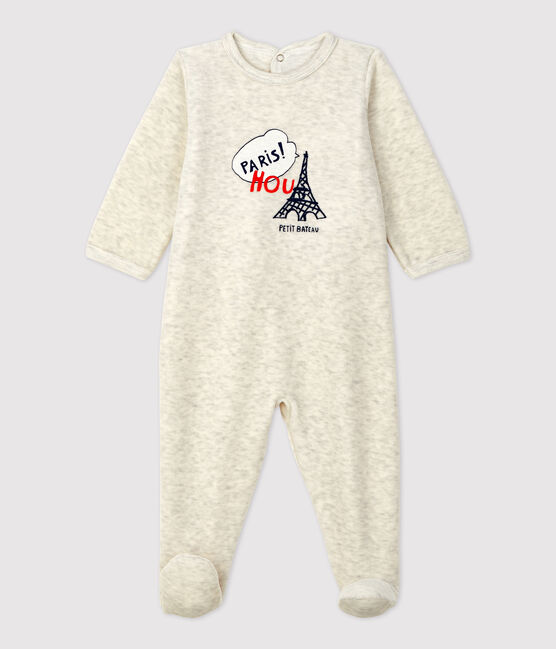 Babies' Plain Beige Velour Sleepsuit MONTELIMAR CHINE beige