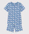 Children's Short Cotton Whale Print Pyjamas BEACH blue/MARSHMALLOW