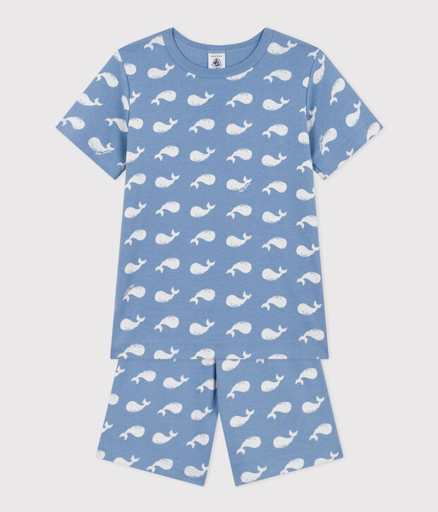 Children's Short Cotton Whale Print Pyjamas blue/white