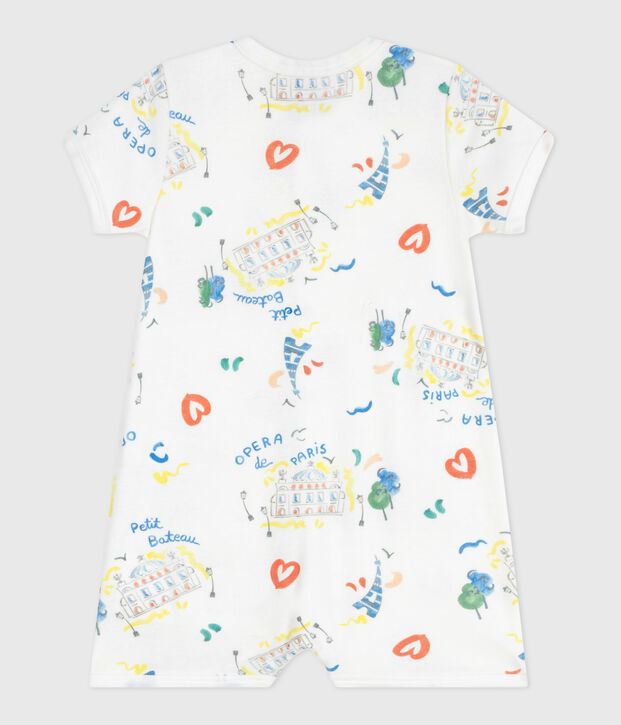 Babies' short Opera print cotton jumpsuit white/multicolor
