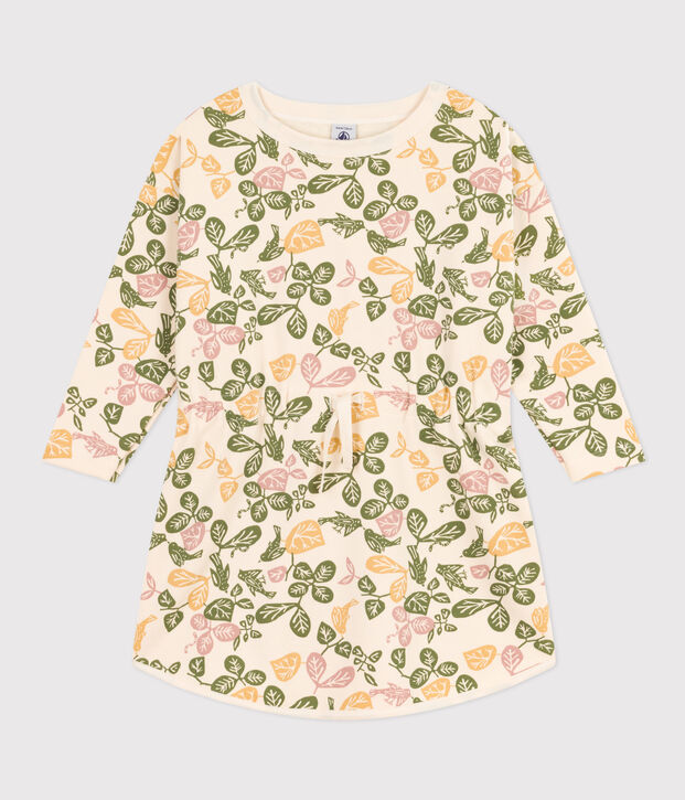 Girls' Printed Long-Sleeved Fleece Dress Ecru/pink/multicolor