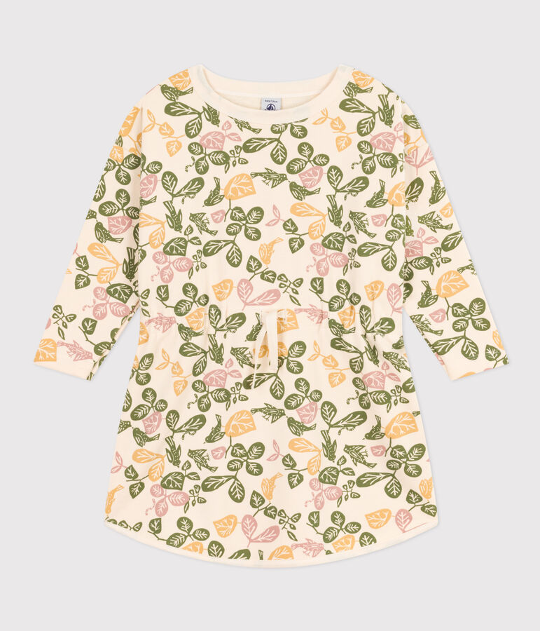 Girls' Printed Long-Sleeved Fleece Dress Ecru/pink/multicolor